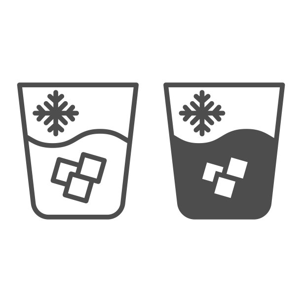 冰水线和字形图标。一杯冷饮矢量插图孤立在白色。水与冰的轮廓风格设计，设计为网页和应用程序。Eps 10。图片下载