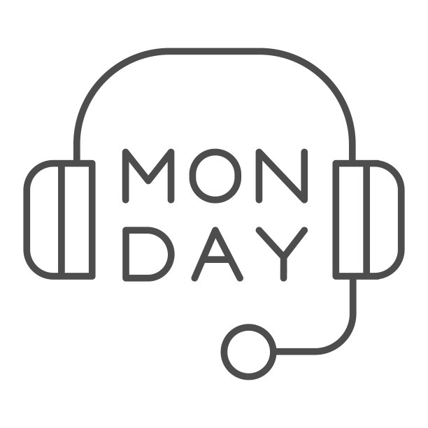 耳机细线图标。耳机与文本矢量插图孤立在白色。周一题词大纲风格设计，专为网页和应用设计。Eps 10。图片下载