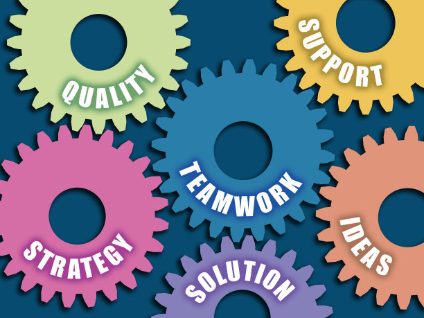 商业文字写在彩色齿轮上。概念拼贴。图片下载