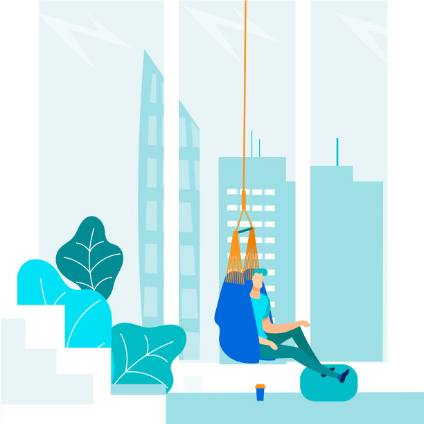 上班族在吊床上休息喝咖啡图片下载