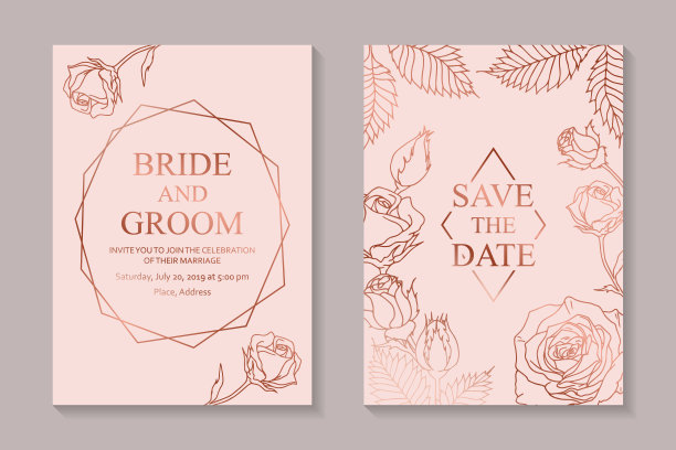 一套豪华花卉婚礼邀请设计或贺卡模板。图片下载