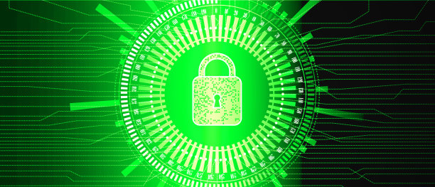 安全理念:封闭挂锁在数字绿色背景上图片下载