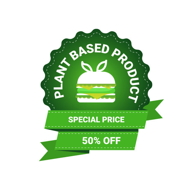 植物为基础的汉堡素食快餐天然产品贴纸有机健康素食市场标志新鲜食品徽章设计平面图片下载