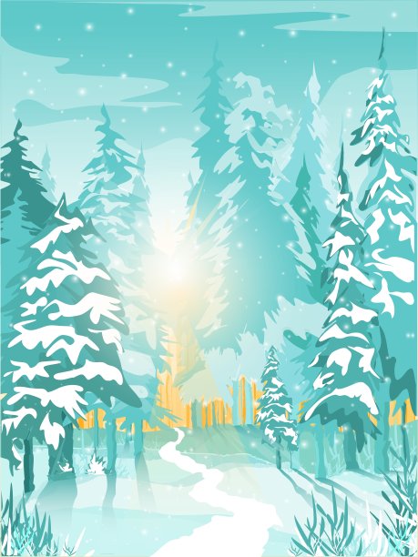 树间的神奇轨迹，雪域森林的云杉图片下载