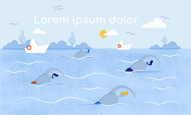 几个游泳者在海洋或海洋平面插图图片下载