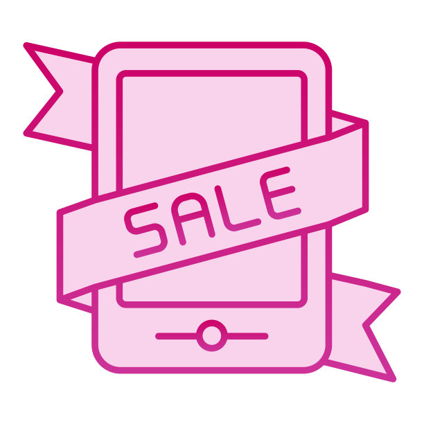 智能手机在线销售平面图标。在线折扣粉红色图标在时尚的平风格。移动购物渐变式设计，适用于网页和应用。Eps 10。图片下载