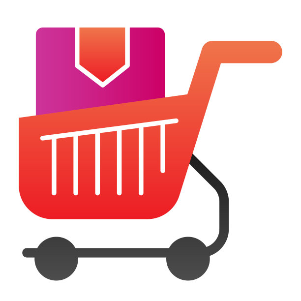 购物车与框平面图标。在市场购买手推车颜色图标在时尚的平面风格。购物车采用箱式渐变设计，适用于网页和应用。Eps 10。图片下载