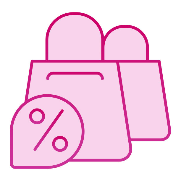 购物袋和折扣平面图标。促销粉色图标在时尚的扁平风格。商店销售渐变风格设计，为网页和应用程序设计。Eps 10。图片下载