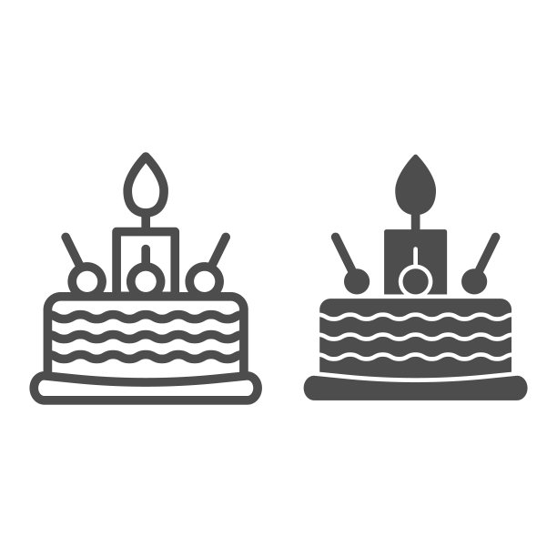 生日蛋糕线和字形图标。甜蜜的矢量插图孤立在白色。蛋糕与樱桃轮廓风格设计，设计为网页和应用程序。Eps 10。图片下载
