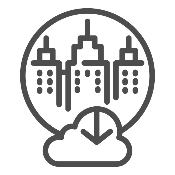 城市云存储线图标。城市数据存储矢量图孤立在白色。数据库云计算轮廓风格设计，专为web和app设计。Eps 10。图片下载