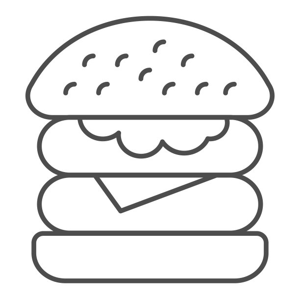 汉堡细线图标。快餐矢量插图孤立在白色。汉堡轮廓风格设计，专为网页和应用设计。Eps 10。图片下载