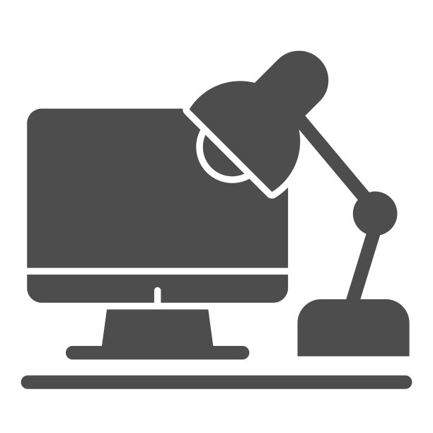 工作场所的坚实的图标。Pc和台灯矢量插图孤立在白色上。工作空间字形风格设计，专为网页和应用设计。Eps 10。图片下载