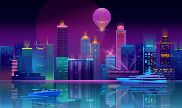 霓虹灯夜景城市矢量背景素材图片