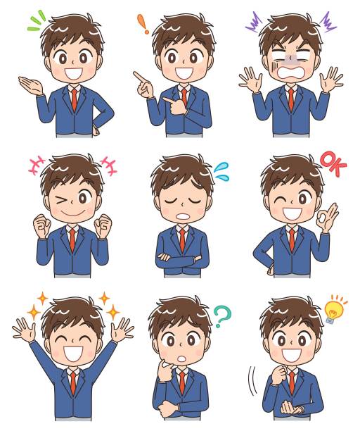 一个穿着运动制服的高中男生。他有各种表情。图片下载