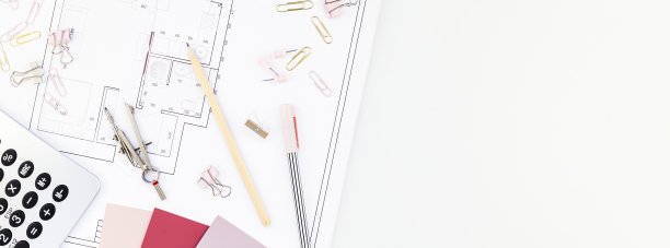 室内设计师桌子工作场所与房子的计划图片下载