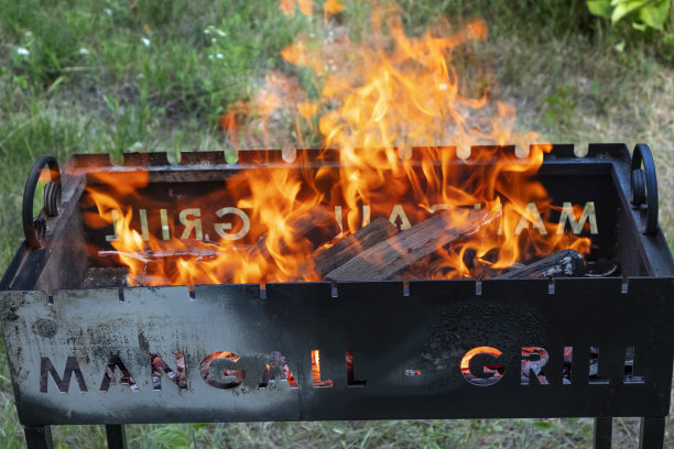 以自然为背景的烧烤架。Mangall-grill。特写镜头。图片下载