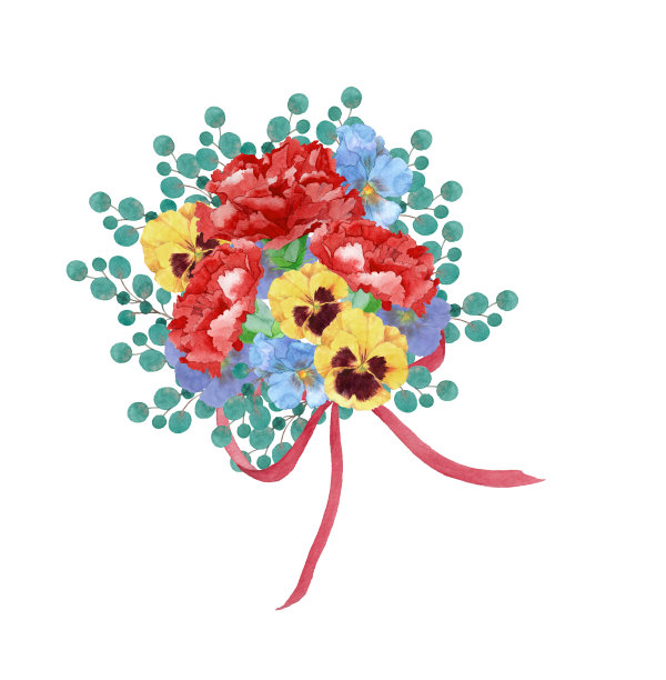 红色康乃馨和三色堇图片下载