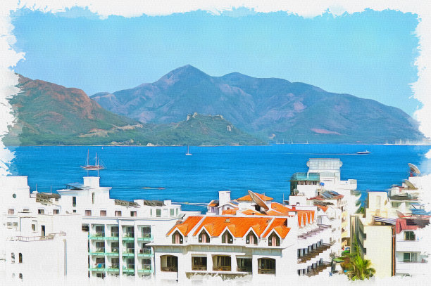 模仿一幅画。油漆。呈现。火鸡度假城市Marmaris图片下载