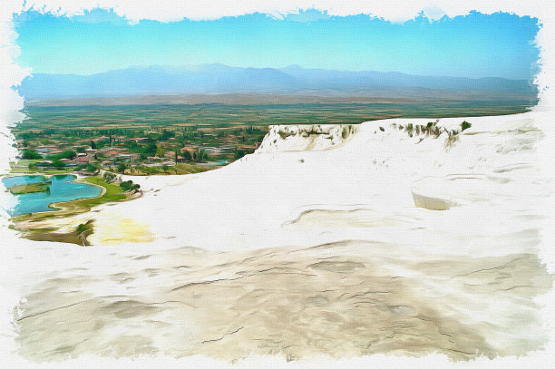 模仿一幅画。油漆。呈现。火鸡Pamukkale的地热资源图片下载