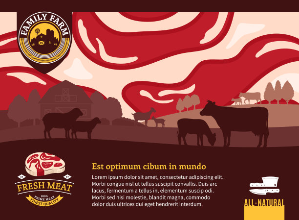 矢量新鲜肉类插图母牛，小牛，农场和牛排图片下载