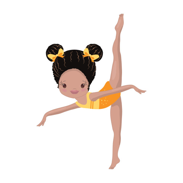 Clipart可爱的非洲裔美国女孩体操体操图片下载