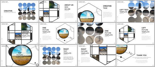 演示矢量模板，演示幻灯片的多用途模板，传单，小册子封面设计，信息图演示。抽象的智能技术设计与六边形和地方的照片。图片下载