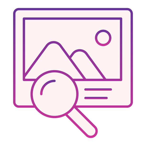 照片搜索平面图标。图片和镜头紫色图标在时尚的平面风格。放大镜和图像渐变风格设计，为网页和应用程序设计。Eps 10。图片下载