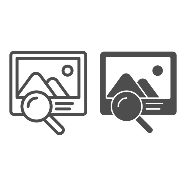 照片搜索线和字形图标。图片和镜头矢量插图孤立在白色。放大镜和图像轮廓风格设计，专为网页和应用程序设计。Eps 10。图片下载