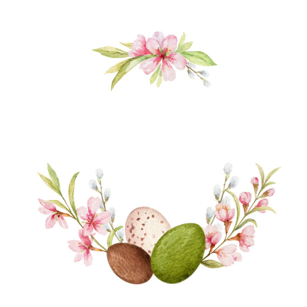 复活节快乐矢量水彩手绘花环。图片下载