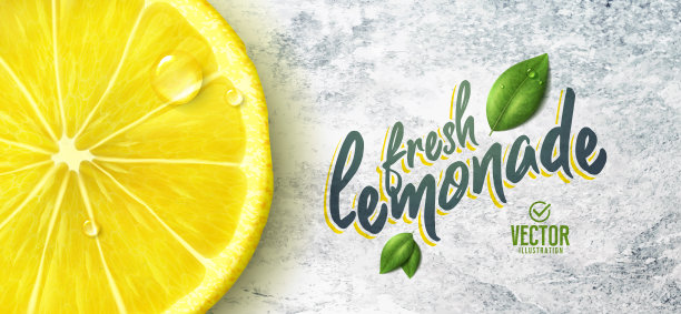 向量现实柠檬插图和树叶在白色的石头背景图片下载