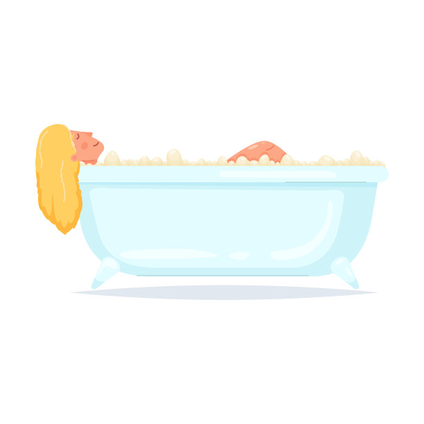 可爱的金发女孩在浴室洗澡图片下载