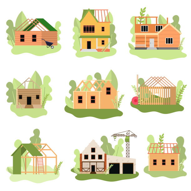 一套正在建造中的现代木头或石头房子图片下载