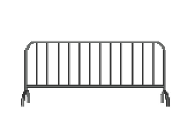像素化钢街垒。金属障碍人群。像素艺术矢量插图。孤立在白色背景上。图片下载
