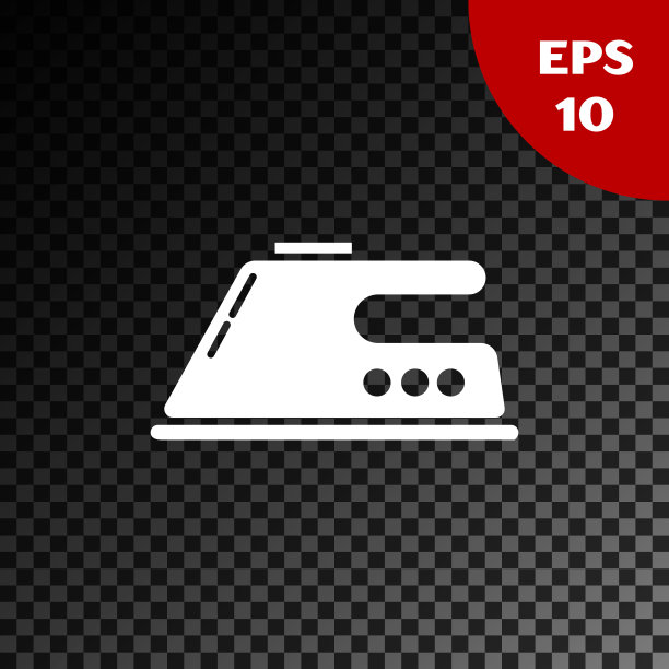 白色电熨斗图标孤立在透明的黑色背景上。蒸汽熨斗。矢量图图片下载
