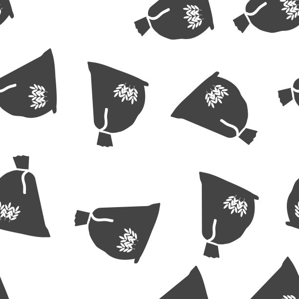 面粉袋矢量图标。谷物，小麦，燕麦，黑麦无缝图案上的白色背景。图片下载