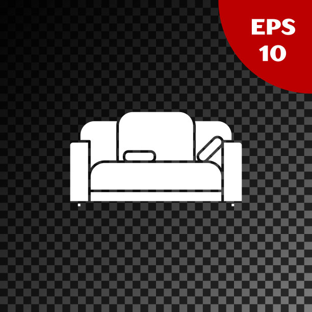 白色沙发图标孤立在透明的黑暗背景。矢量图图片下载