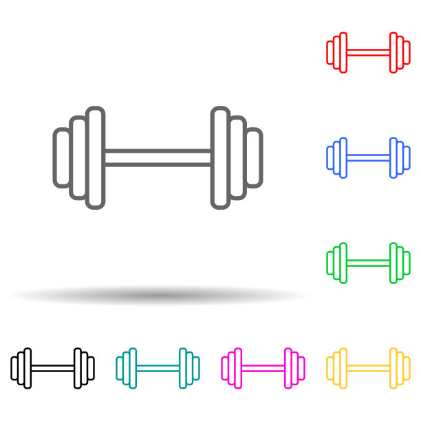 哑铃多色风格图标。简单的细线，轮廓矢量测量仪器图标的用户界面和用户体验，网站或移动应用程序图片下载