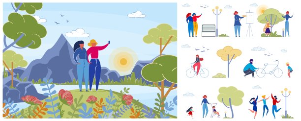 人们享受自然向量插图集图片下载