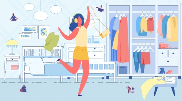 女孩去散步，在家里享受音乐。图片下载