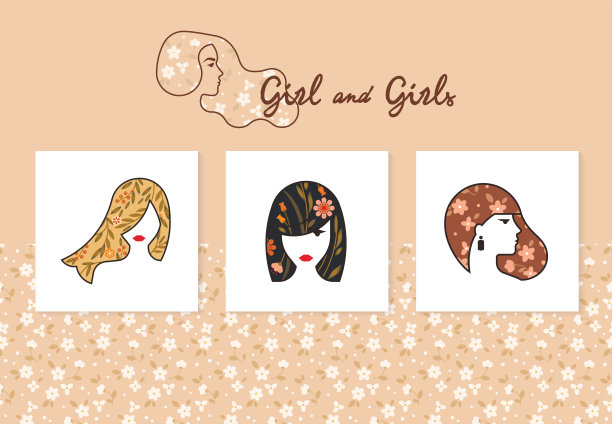 矢量无缝模式的轮廓女性在一个线性的风格。在矢量噪声背景上图片下载