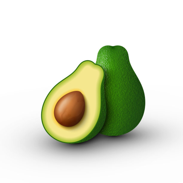 真实的绿色鳄梨，切成两半。矢量3D插图孤立在白色背景。图片下载