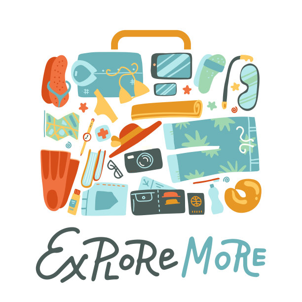 旅行包形状打包旅行箱的旅行背景概念包括旅行用品。平面矢量插图的网页设计图片下载