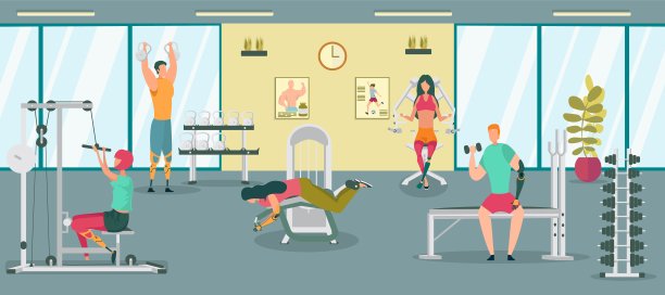 残疾人在健身房进行康复图片下载