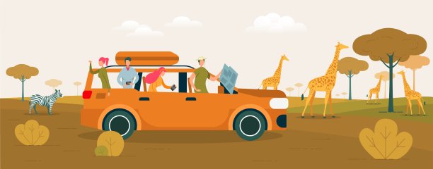 朋友Safari旅行卡通矢量插图图片下载