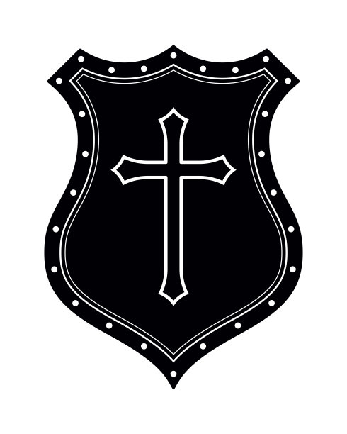 基督教十字架和信仰之盾教堂Logo宗教符号创意基督教图标黑白图片下载