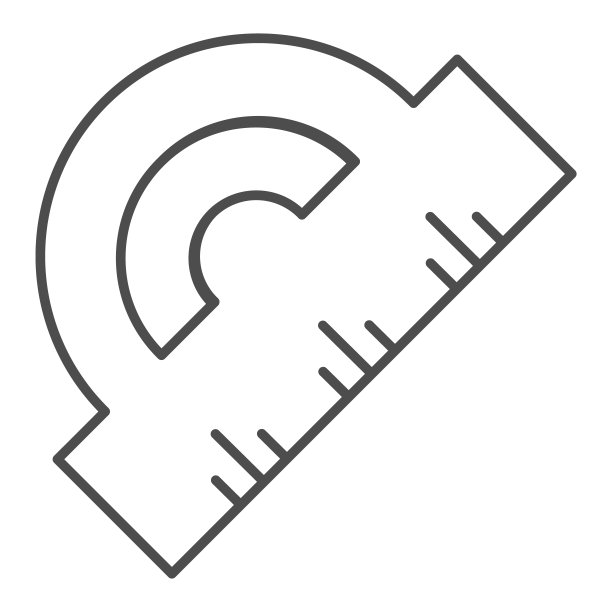 量角器细线图标。测量度数符号的标尺，白色背景上的轮廓样式象形图。几何图形或文具项目标志的移动概念和网页设计。矢量图形。图片下载