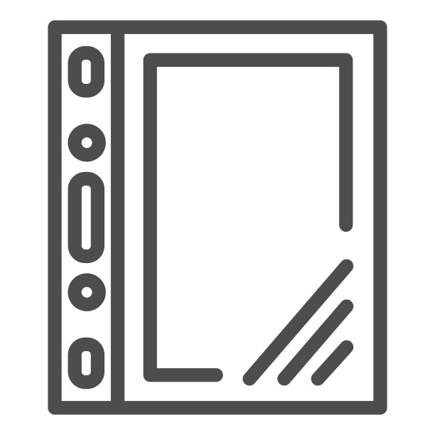 玻璃纸文件行图标。文件塑料透明袋标志，轮廓风格象形图上的白色背景。办公室或文具标志的移动概念和网页设计。矢量图形。图片下载