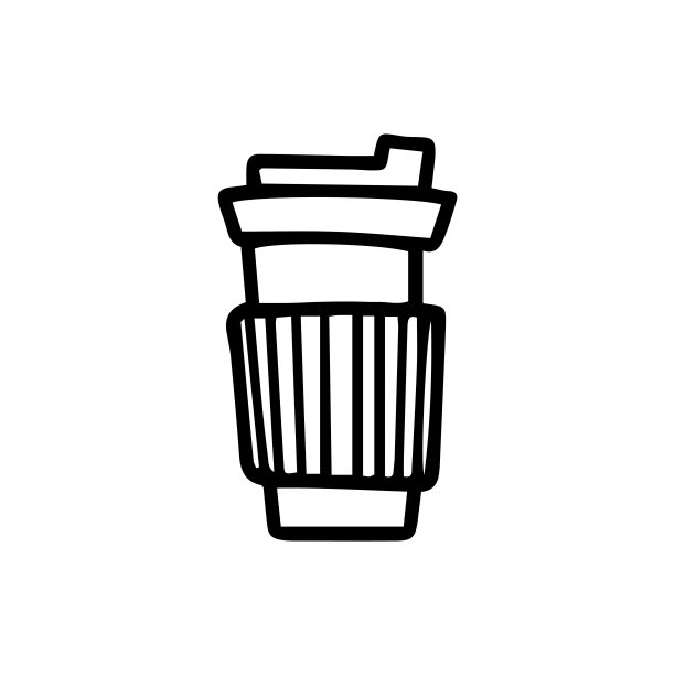 陶瓷杯巧克力咖啡手绘标志轮廓涂鸦图标。外卖咖啡矢量素描插图图片下载