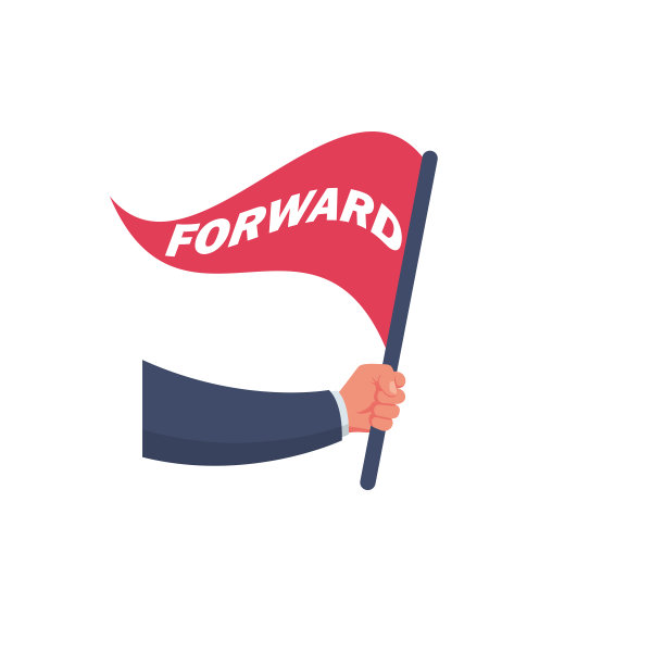 旗帜向前在一个雄心勃勃的商人手中向量图片下载