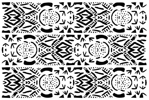 部落民间木刻油布剪图案。单色黑墨手工制作点缀、装饰图案。低保真邋遢华丽的本土风格。天真的艺术复古民俗图案装饰，壁纸，纺织印花图片下载